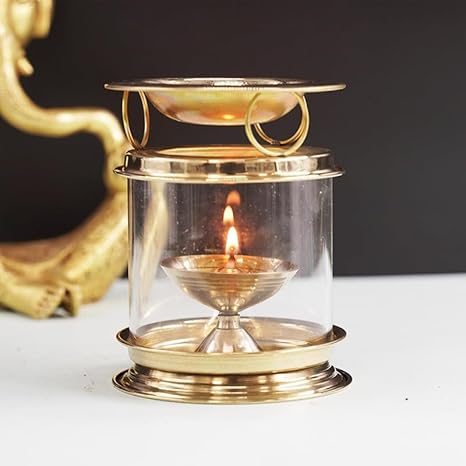 XOMARK Brass Akhand Diya Camphor Diffuser – Multi-purpose Puja Oil Lamp & Aroma Burner