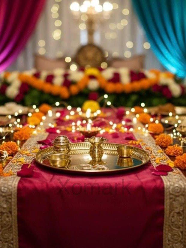 Premium Golden Pooja Thaali Set with Embossed Om Symbol – Brass Puja Thali for Diwali, Navratri & Daily Rituals