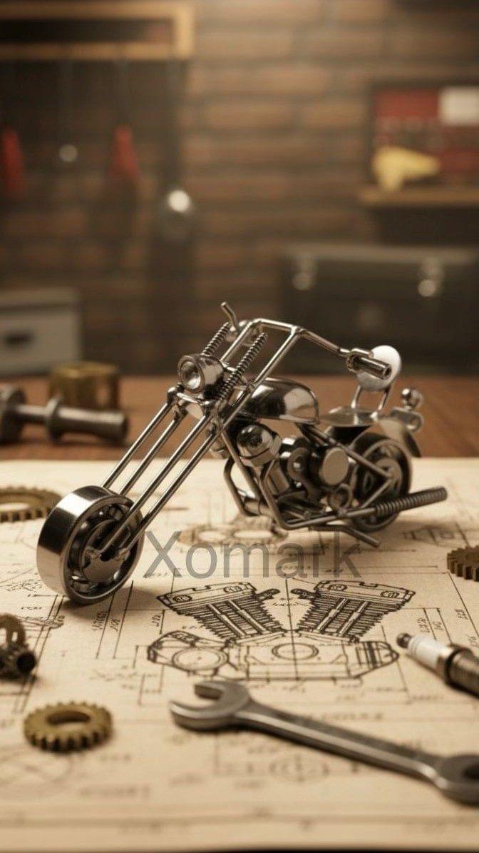 XOMARK Handcrafted Iron Mini Bike Showpiece – Vintage Motorcycle Metal Art for Home & Office Decor