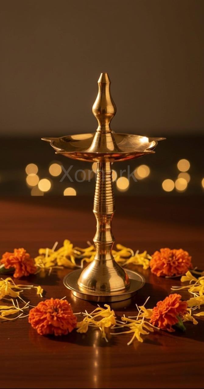 XOMARK Kerala Fancy Brass Diya – Premium Handcrafted Oil Lamp for Puja, Diwali & Home Decor