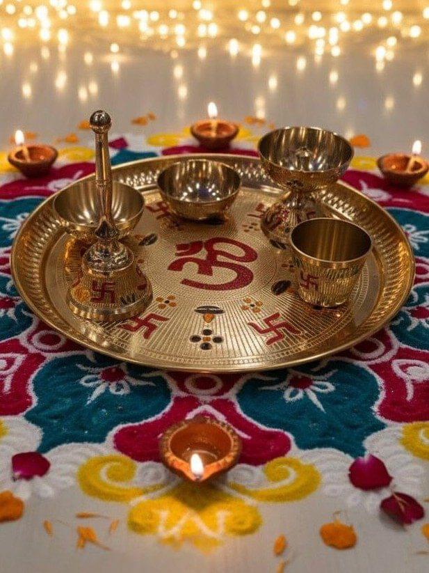 Decorative Pooja Plate for Diwali, Navratri & Daily Rituals